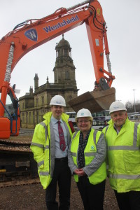 Westshield – Councillor Jean Stretton (Oldham Council Leader) with Gerard Waldron (Westshield Director) and Brian Ashton (Westshield Contracts Manager) at what will become the new Park and Ride site at Prince’s Gate at Oldham Mumps.   