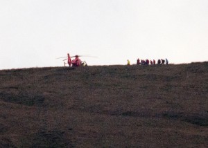 Air Ambulance at the side of the A635 Holmfirth Road - photo Stan Bowes